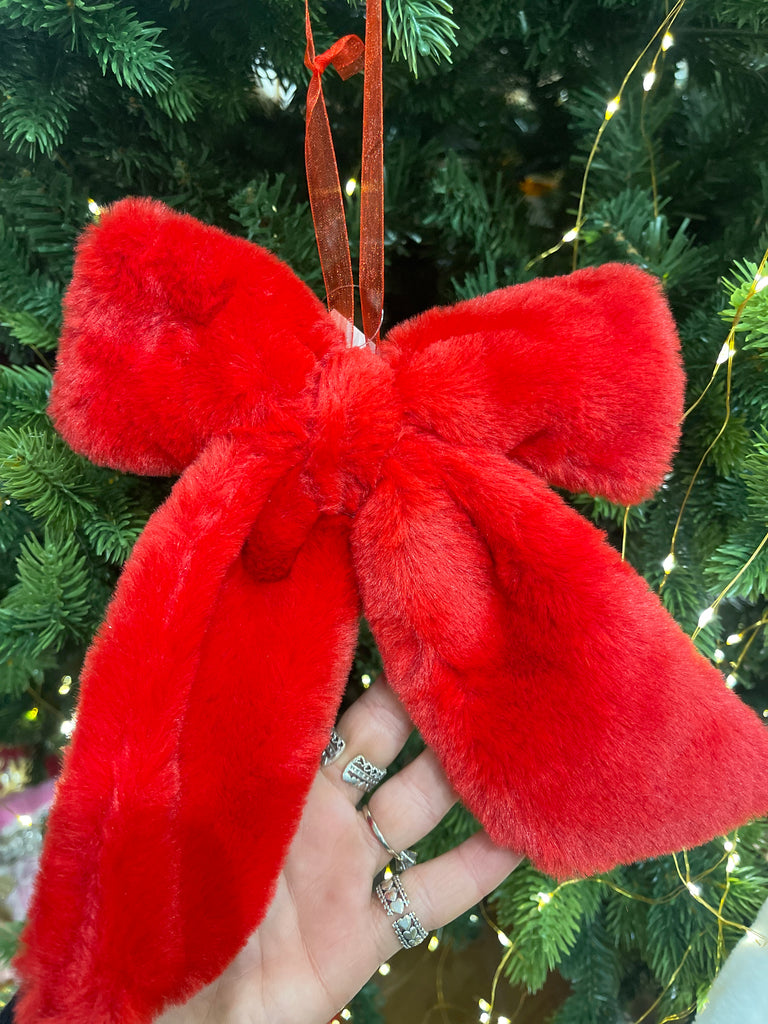 Fiocco decorativo in pelliccia ecologica rosso