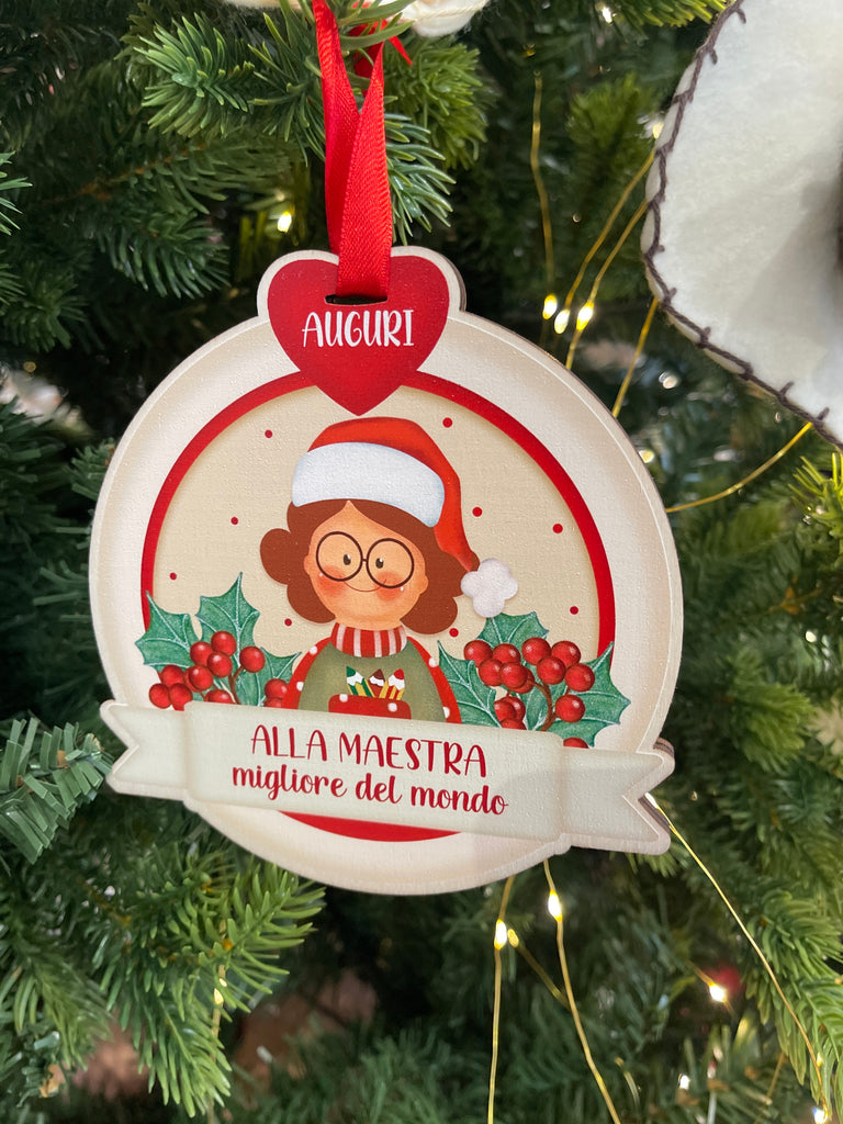 Palla di Natale legno con dediche e soggetti vari