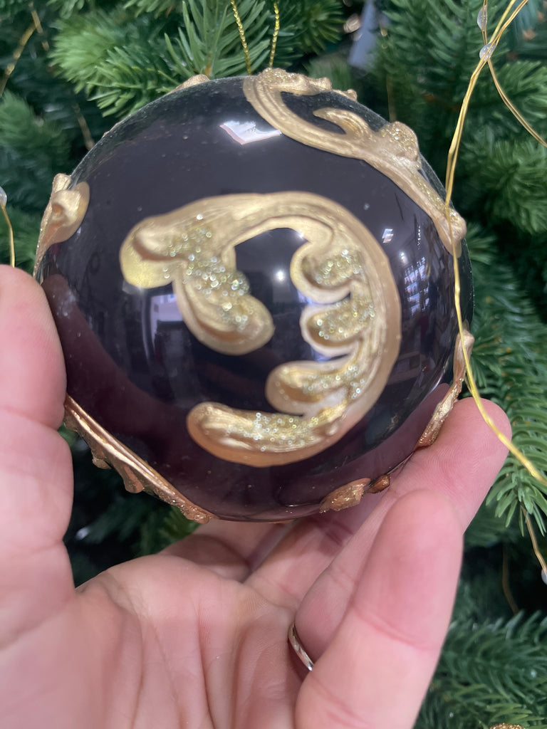 Decorazione natalizia nera oro in rilievo d10