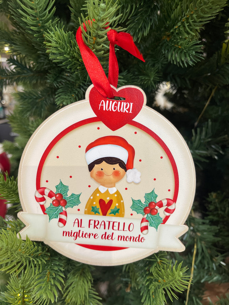 Palla di Natale legno con dediche e soggetti vari