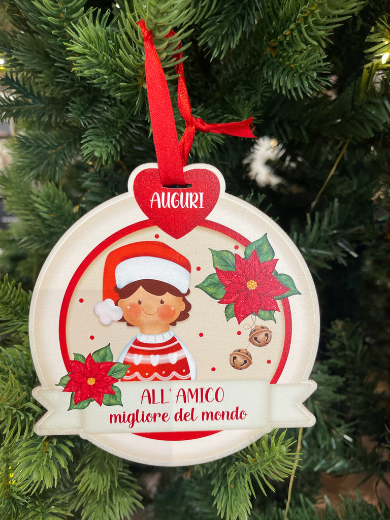 Palla di Natale legno con dediche e soggetti vari