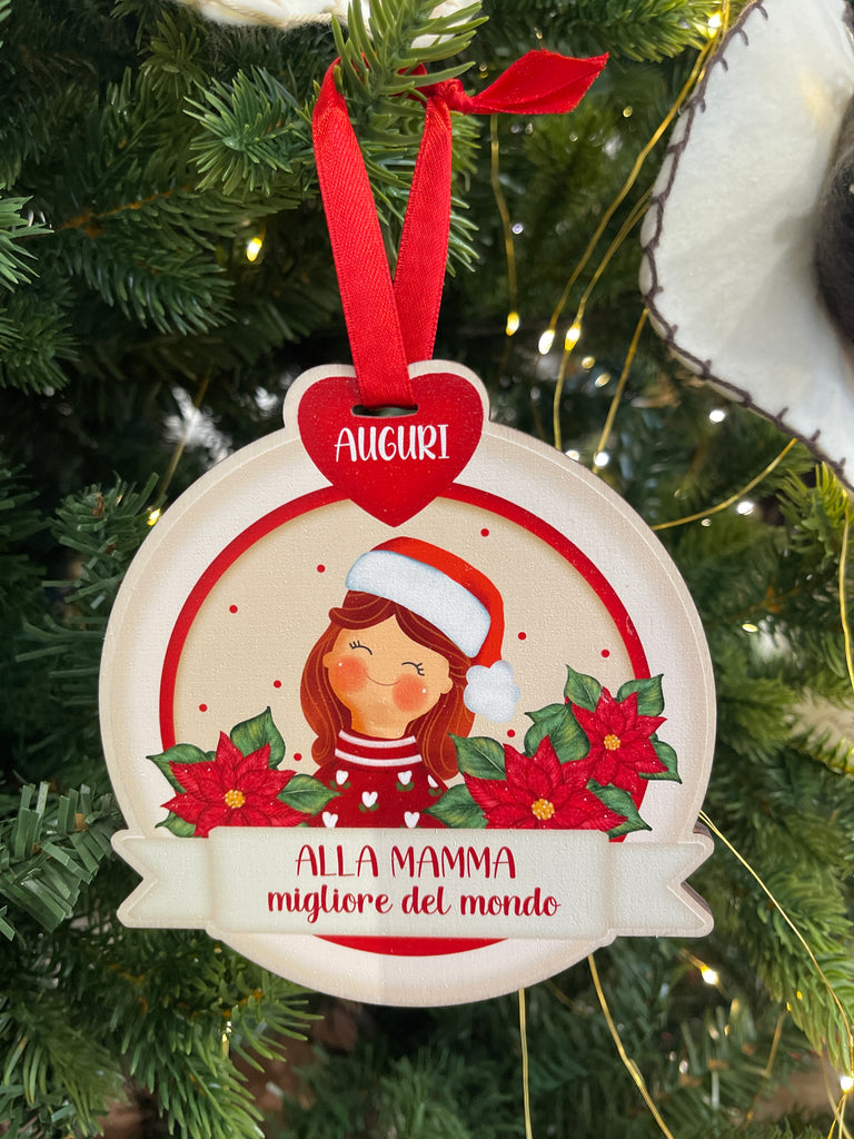 Palla di Natale legno con dediche e soggetti vari