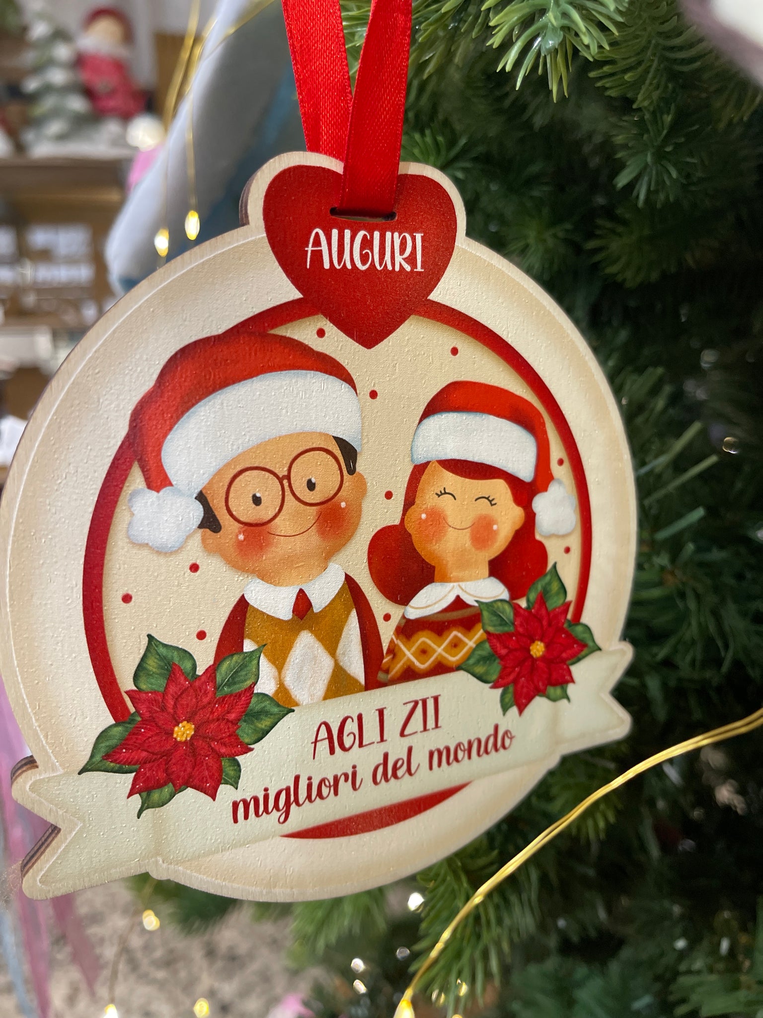 Palla di Natale legno con dediche e soggetti vari