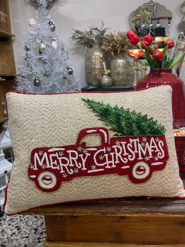 Cuscino con paillettes e decoro natalizio