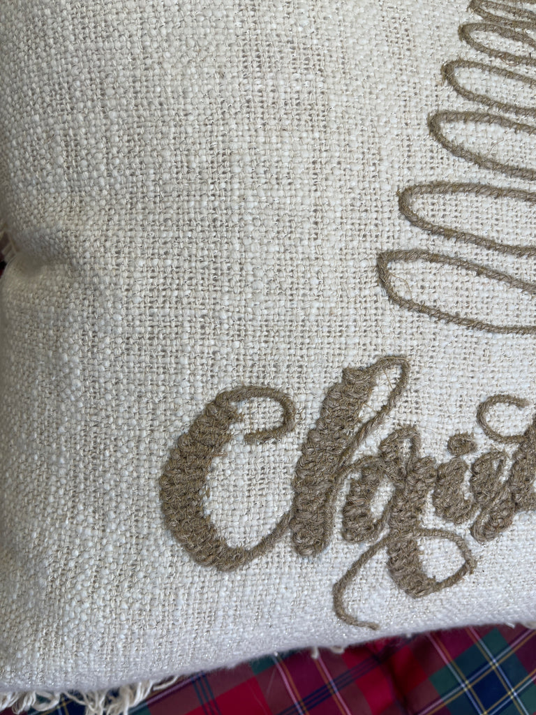 Cuscino in cotone canapato con scritta ricamata completo