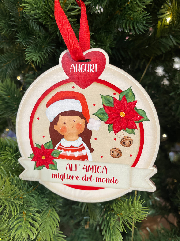 Palla di Natale legno con dediche e soggetti vari