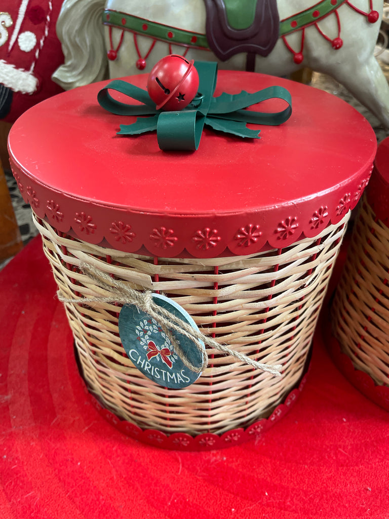 Contenitore vimini e metallo con decoro natalizio set 2 pz