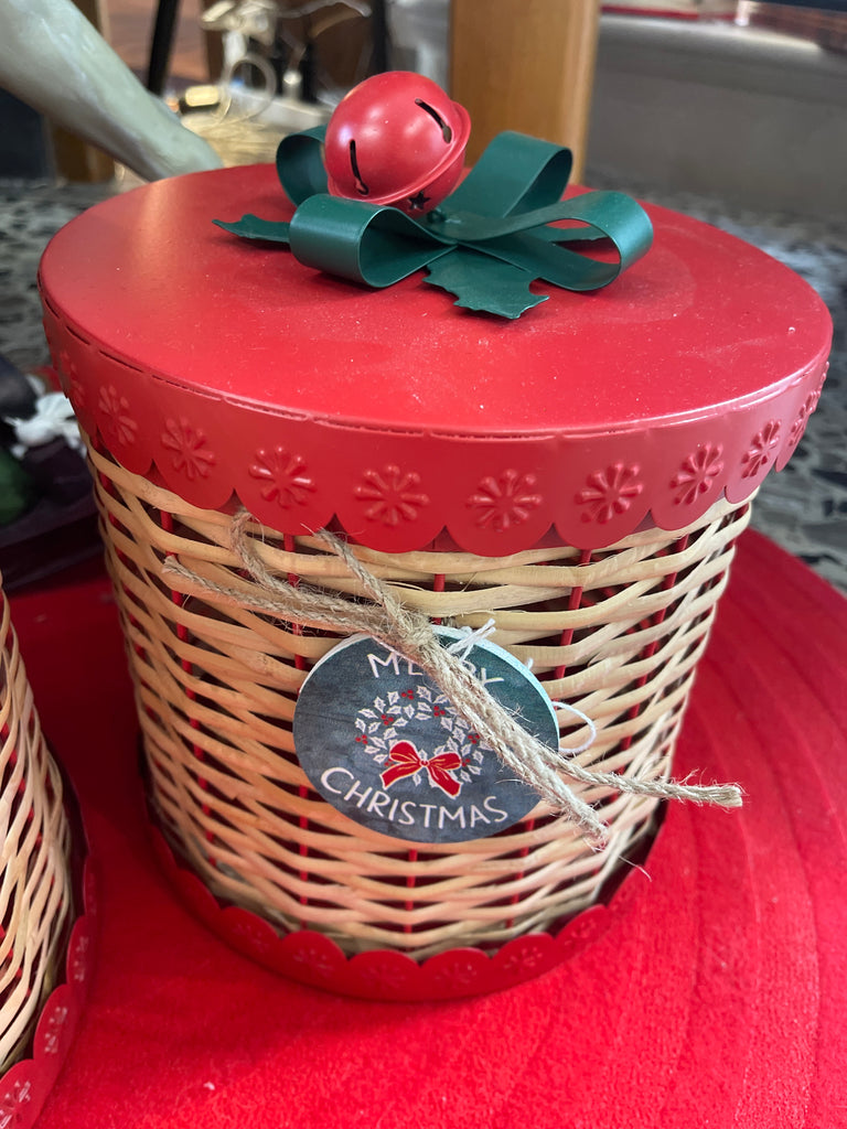 Contenitore vimini e metallo con decoro natalizio set 2 pz