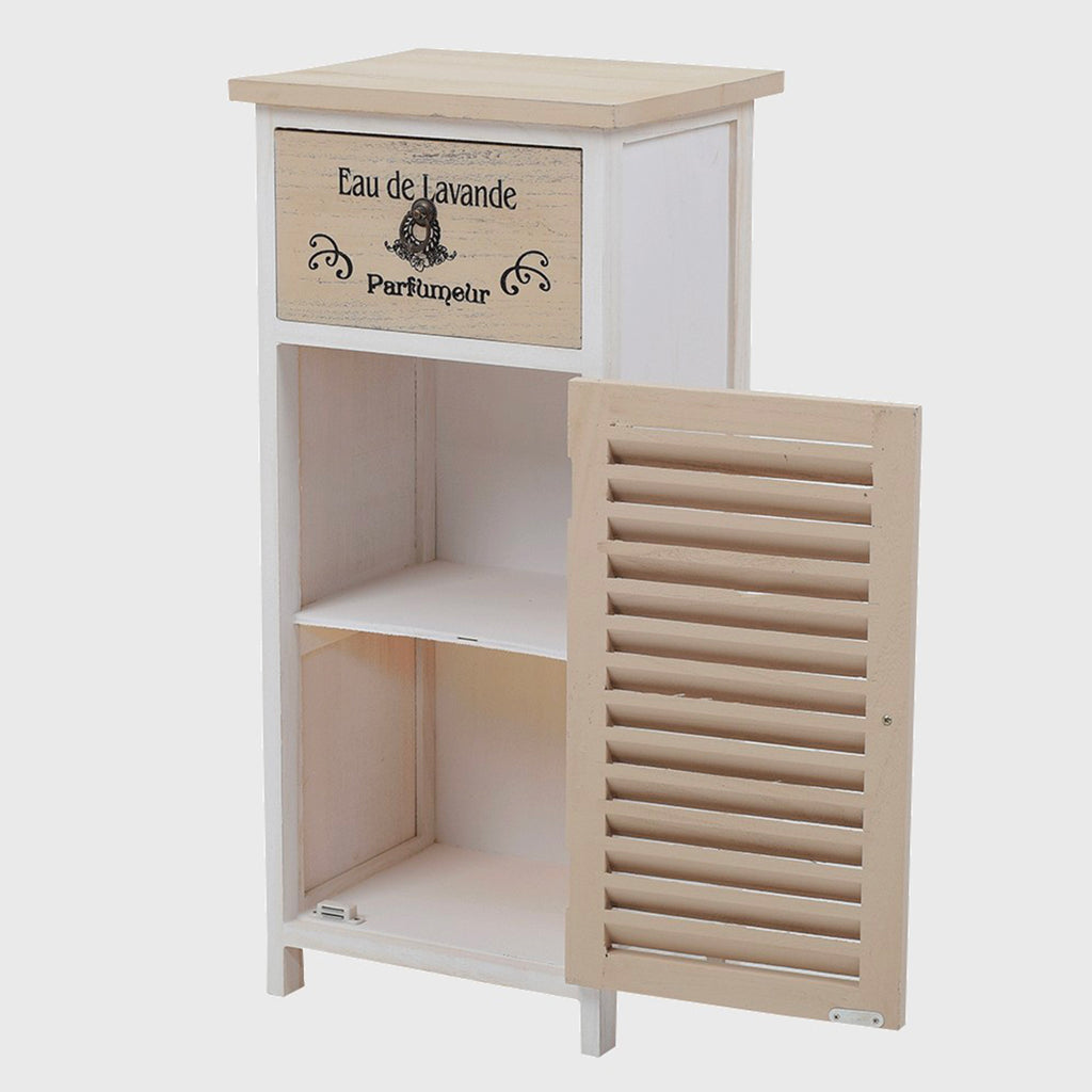 Armadietto 1 anta + 1 cassetto legno bianco shabby