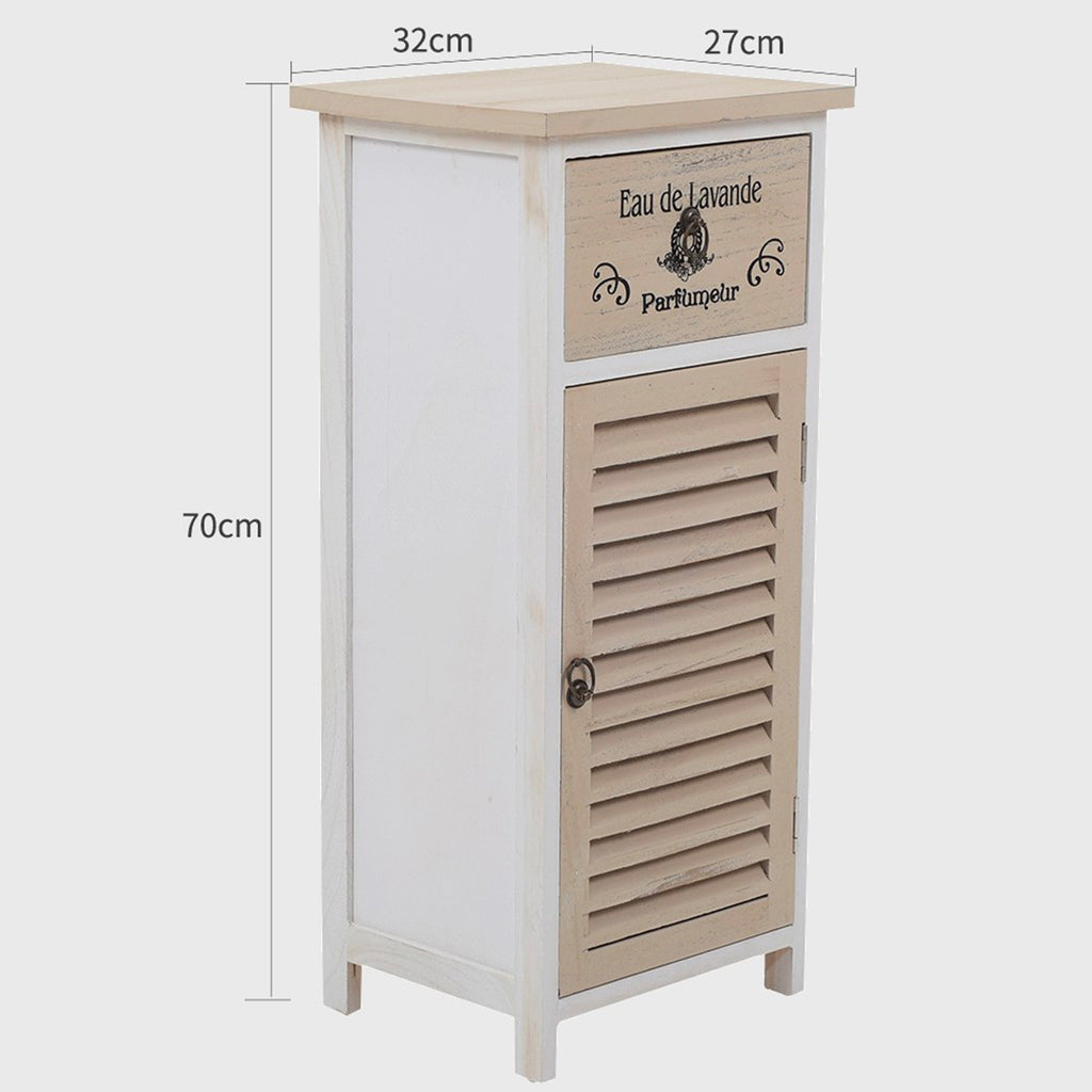 Armadietto 1 anta + 1 cassetto legno bianco shabby