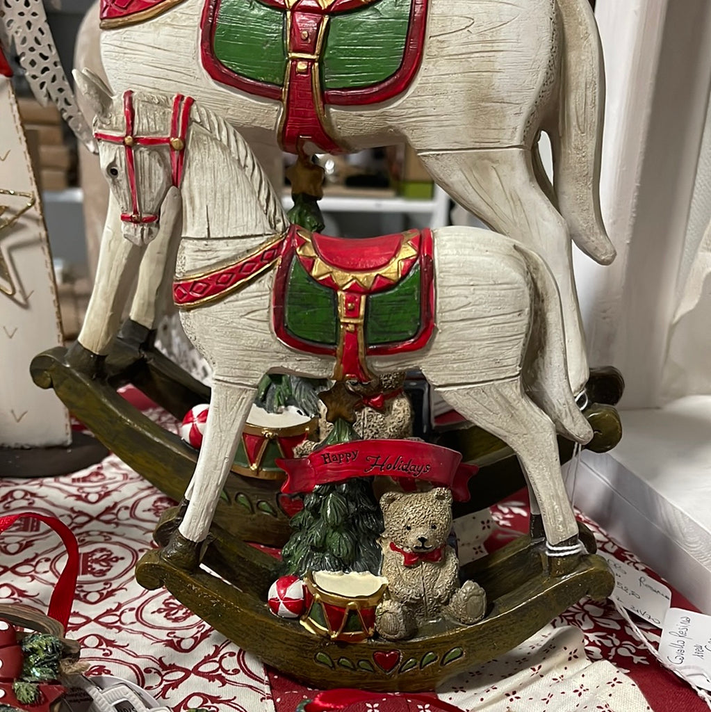 Cavallo a dondolo rosso con decori natalizi - Mobilia Store Home