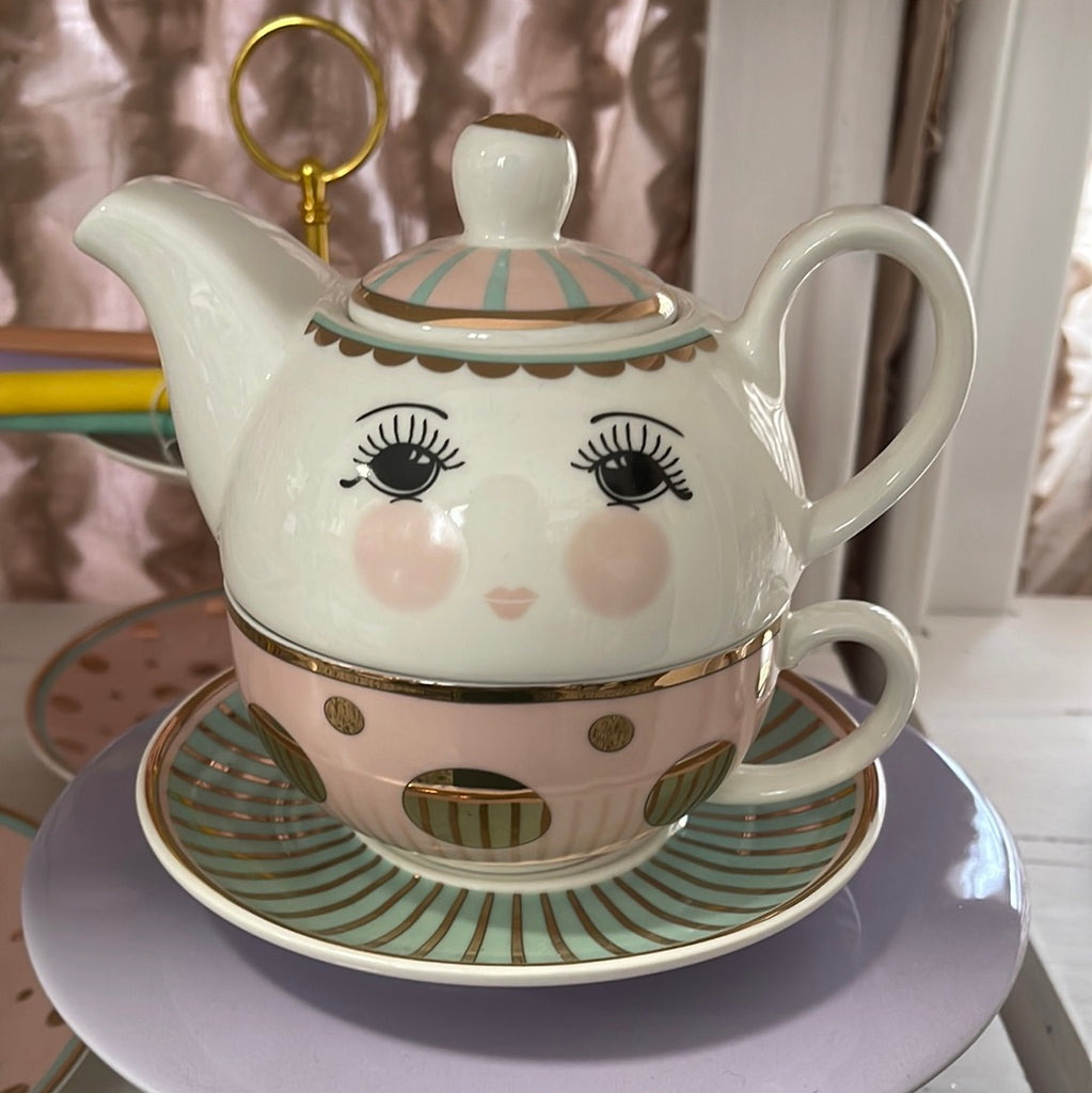 Set teiera e tazza tè con piattino Miss Etoile in porcellana
